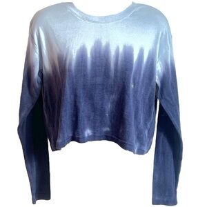 NWT Me To We Cropped Long Sleeve Tie Dye Crew Neck Blue T Shirt Top Ombré XS